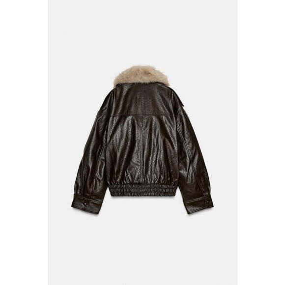ZARA FAUX LEATHER JACKET WITH DETACHABLE COLLAR - Picture 10 of 12